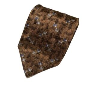 Jos. A. Bank Men's Necktie 100% Silk Brown & Blue Geometric Made In Italy EUC